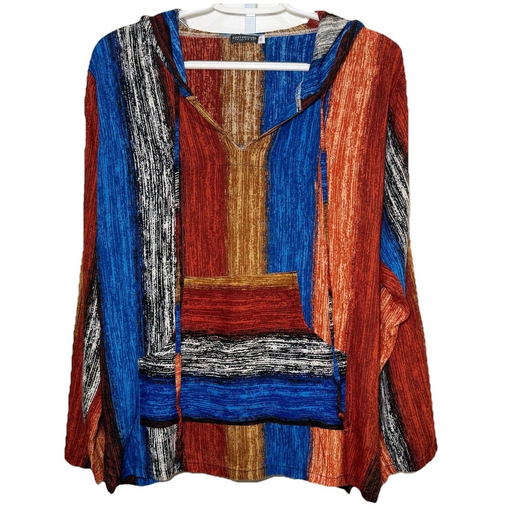 Earthbound Trading Co Hooded Top Small 100% Rayon Boho Abstract Kangaroo Pocket